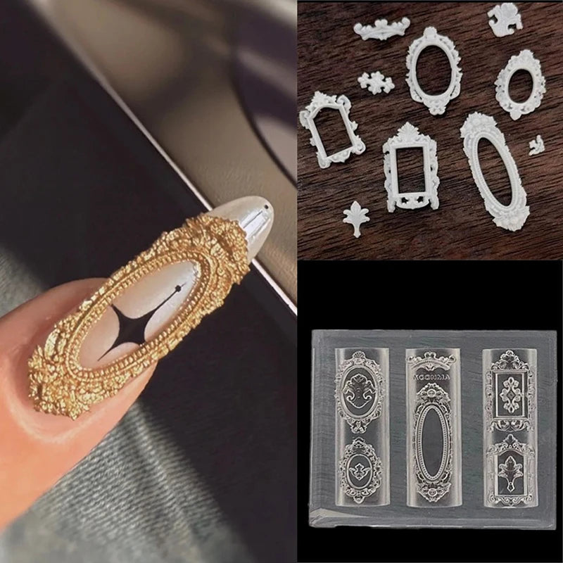 European Retro Photo Frame Shape Silicone Nail Mold Stamping Nails Qme