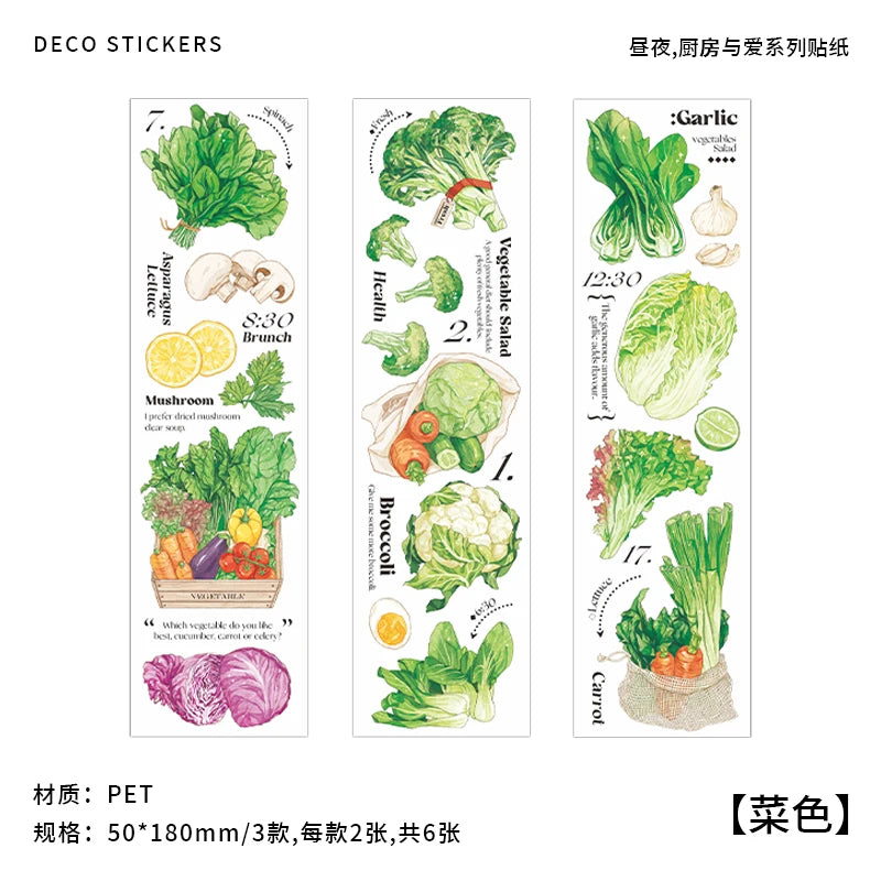 6 pcs/lot vegetable Stickers aesthetic Decorative Stick Labels journaling Album Scrapbooking Collage material Qme A