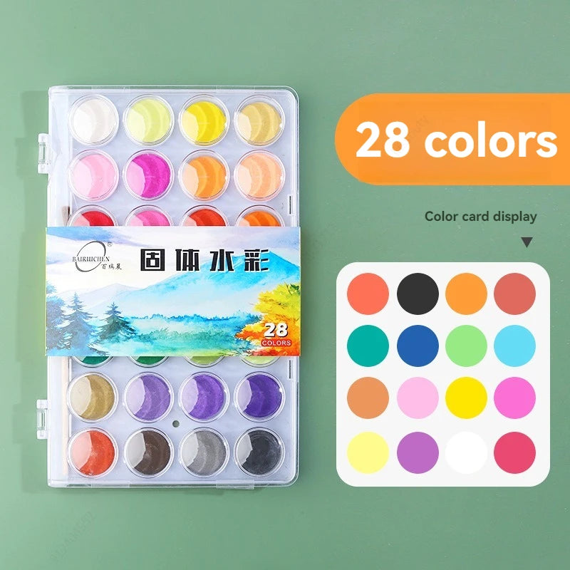 12/16/28/36/48 Colors Portable Solid Watercolor Paint Set Art Supplies for Amateur Hobbyists Painting Lovers Art Drawing Tools Qme 28 colors