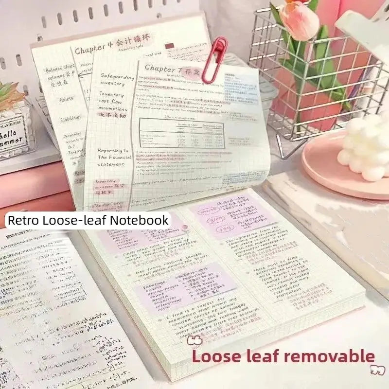 60 Sheets Flip Loose Leaf Notebook Thick No Bleed Grid Pages Binder Qme
