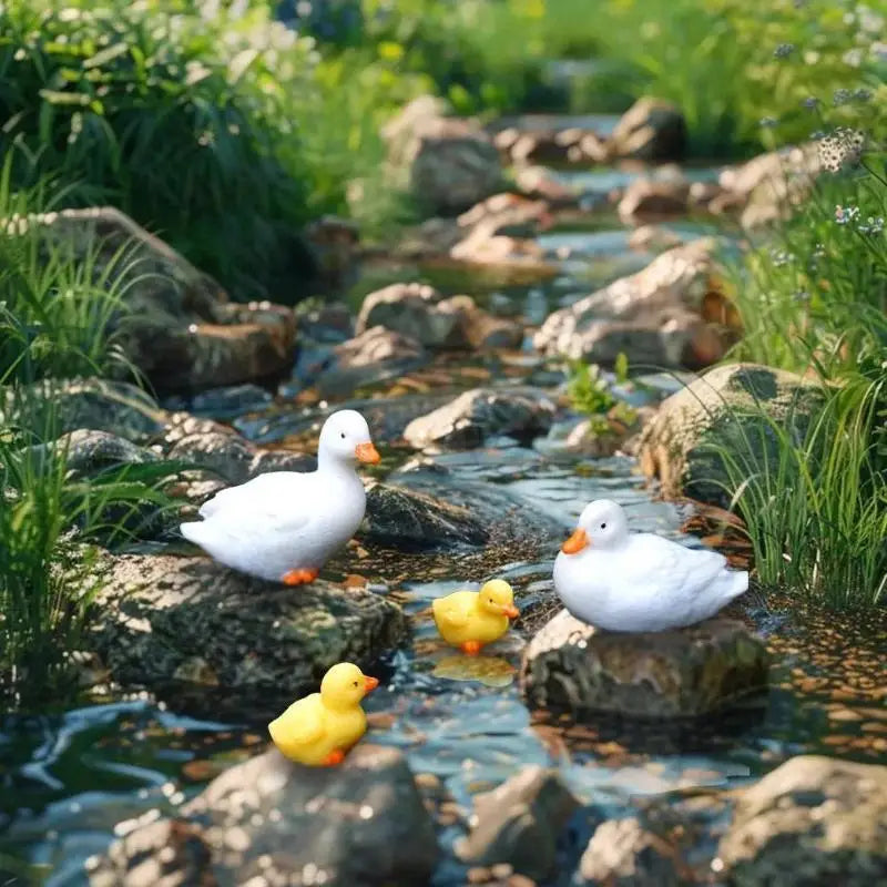 4Pcs Duck Resin Small Ornament Duck Family Crafts Figurines Gardening Decoration Flowing Water Ornament Garden Micro Landscape Qme