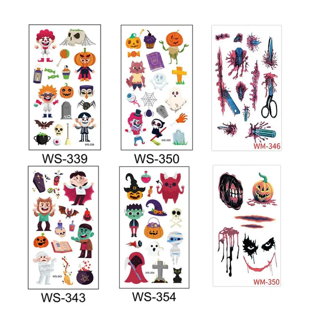 A 10 Sheets Halloween Pumpkins Tattoo Sticker Temporary Fake Tattoo Arm Hands Body Waterdichte Tatouages Pour Kids Toy Gift Qme 6pcs WS-339WM350