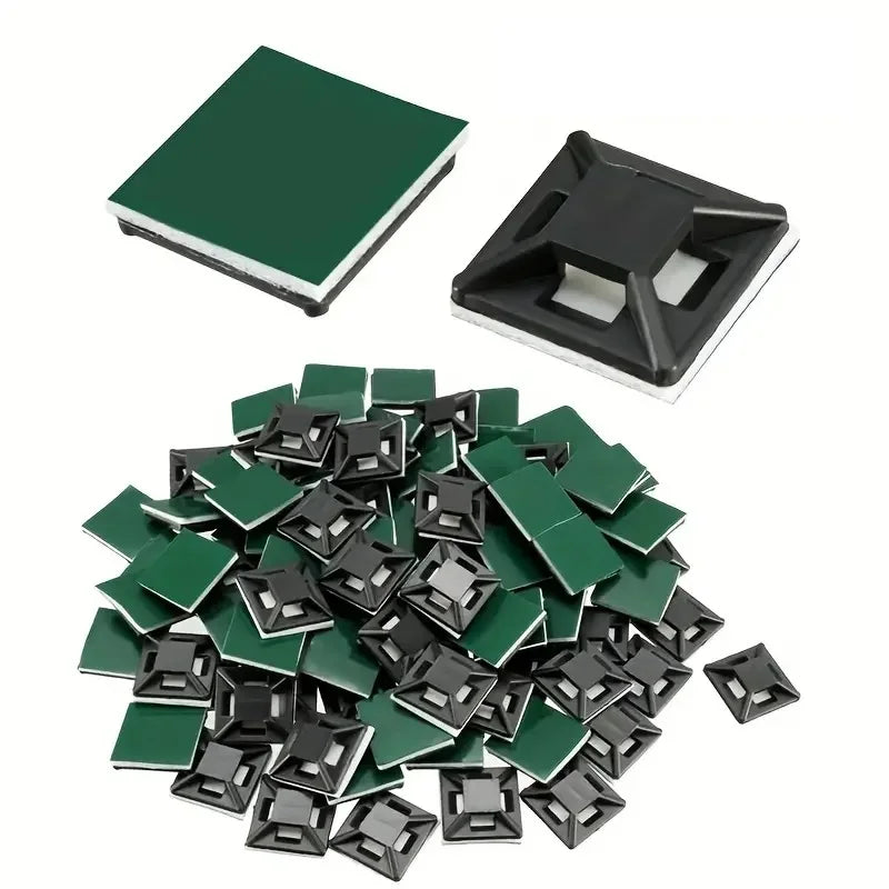 100Set Zip Tie Mounts Self-Adhesive Backing Cable Organizer Management Clips Wall Anchors for Secure Wire Holding Light Fixation Qme