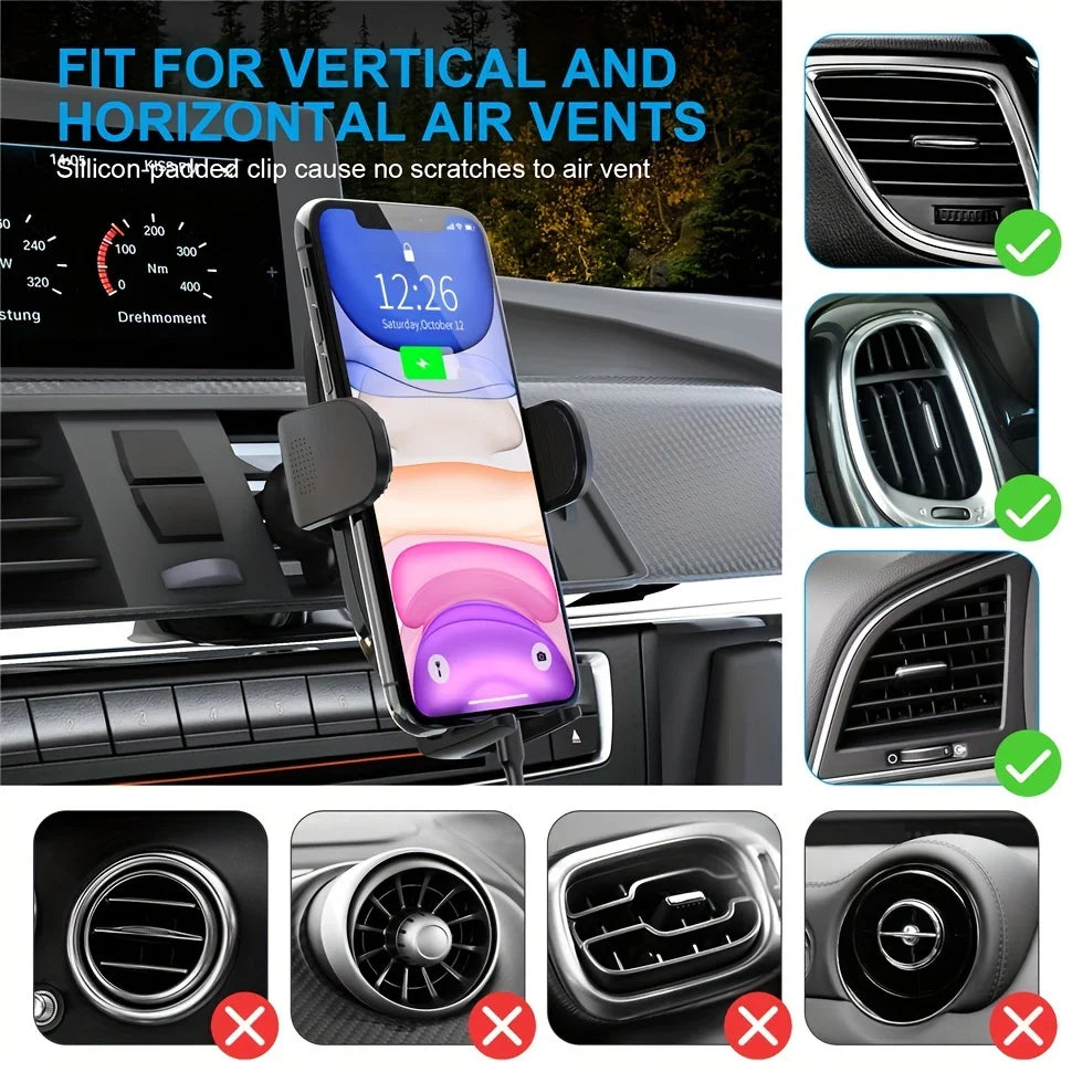 Phone Mount Spring Clip Air Vent Cell Phone Holder Cradle, Hands Free Mobile Stand, 360 Adjustable Cellphone Vent Clip Qme