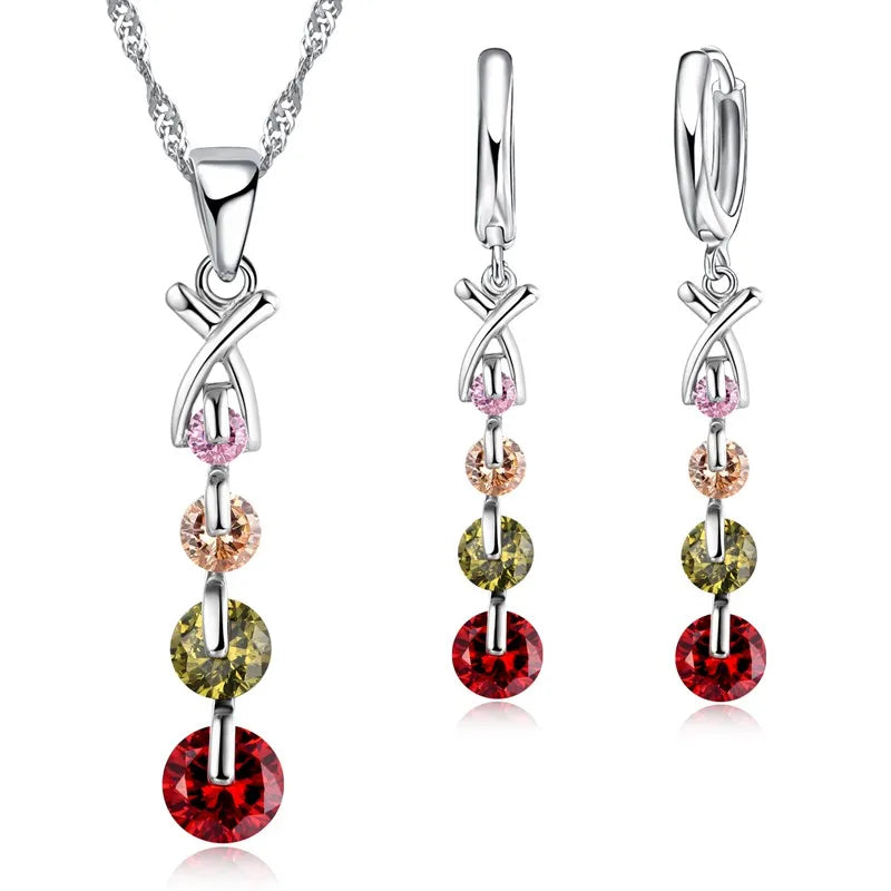 925 Sterling Silver Color Bridal Jewelry Sets Fashion Jewelry Beads CZ Cubic Zirconia Women Girls Engagement Anniversary Qme Default Title
