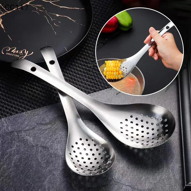 Stainless Steel Colander Spoon Filter Strainer Food Scoop Perforated Qme