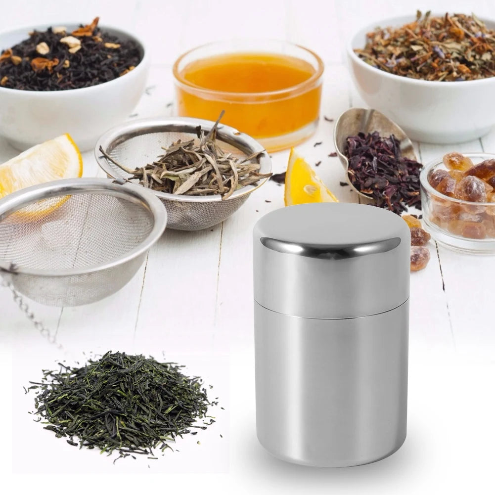 Stainless Steel Tea Tin Canister Airtight Storage Container for Tea Coffee Sugar Spice Kitchen Food Storage Jar Organizer Qme