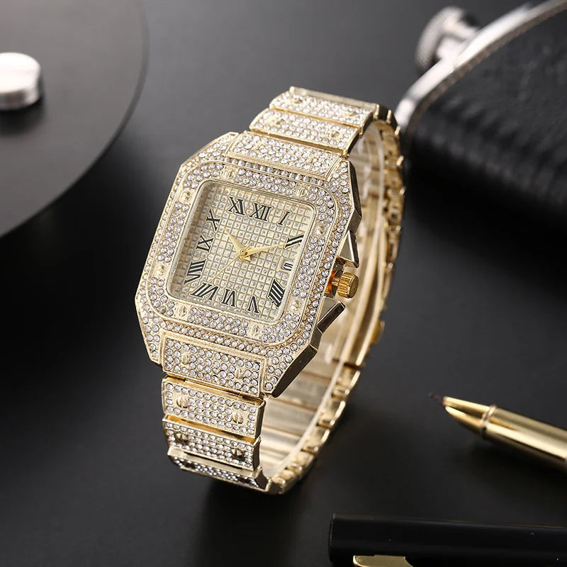 Men's Fashion Elegant High-End Analog Zinc Alloy Watch With Rhinestones Qme