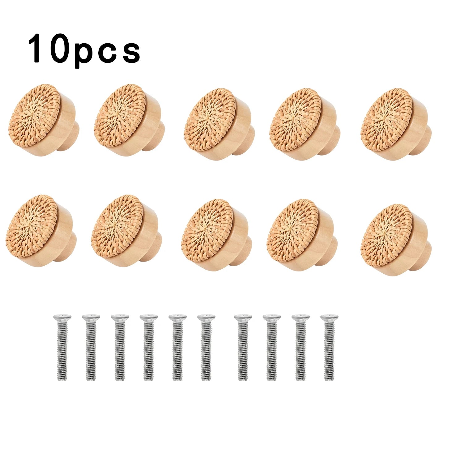 10 Woven Round Pancake Wooden Handles Clothes Cabinet Doors Rattan Qme Other