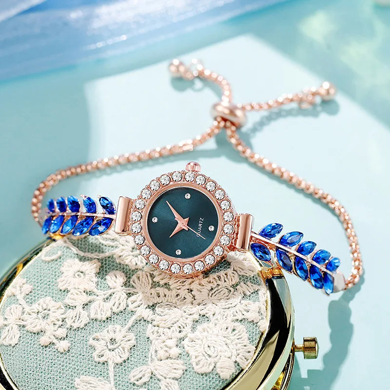 Pulseira feminina relógios senhoras moda relógio de pulso de quartzo redondo mini relógio feminino presentes para mulher Qme Blue