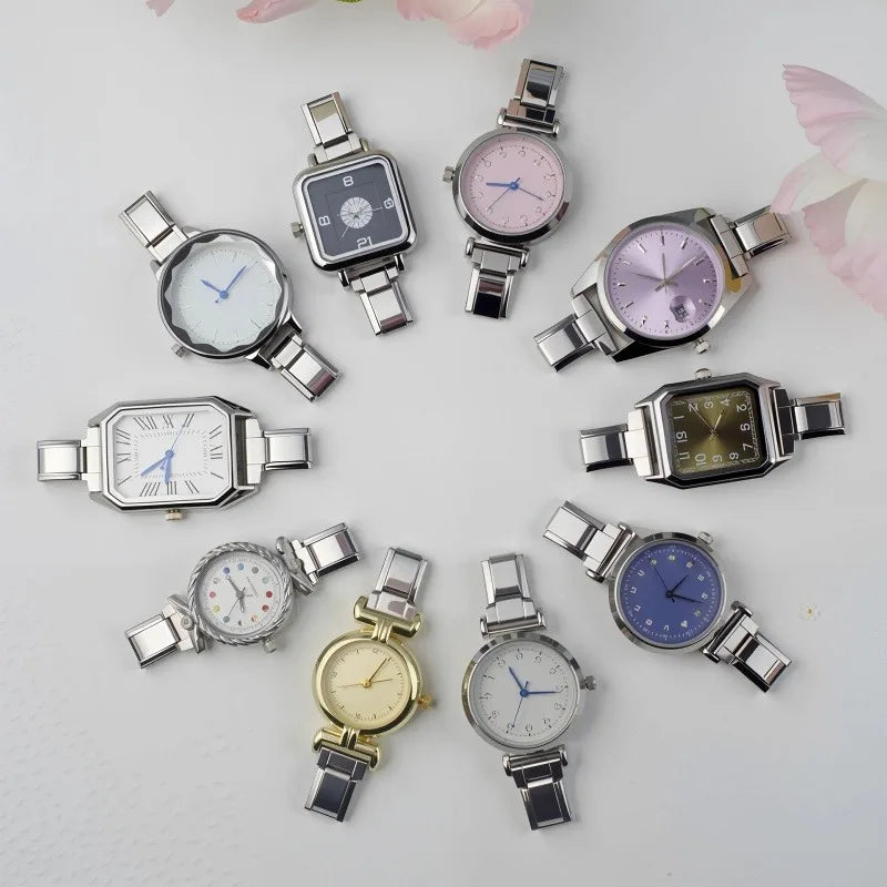 Design Colorful Gems High Quality Women's Stainless Steel Round Oval Watch Bracelet Bangle For Friend Birthday DIY Jewelry Gifts Qme