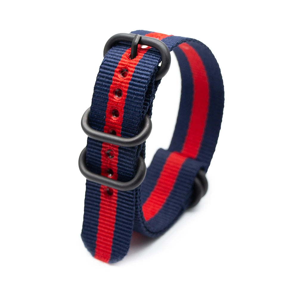 Army Sports Nylon Watch Band 18MM-24MM Black Ring Buckle Wristband Accessories for Samsung Huawei Watches Qme 2Blue 1Red 18mm