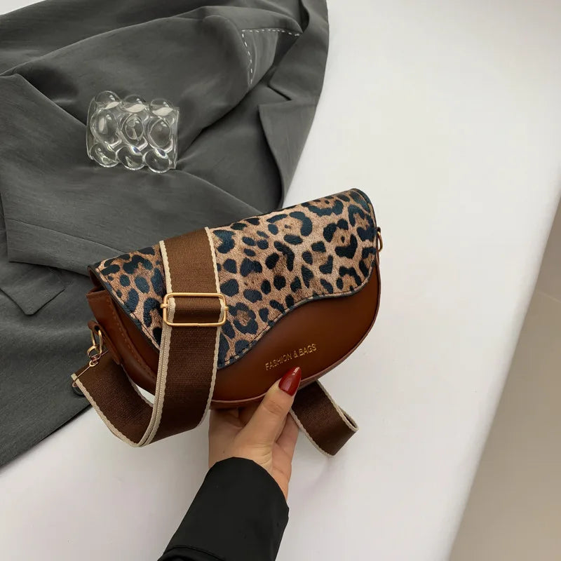 Boho Leopard Print Crossbody Bag Women Summer 2026 Trendy Wide Strap Qme BROWN L