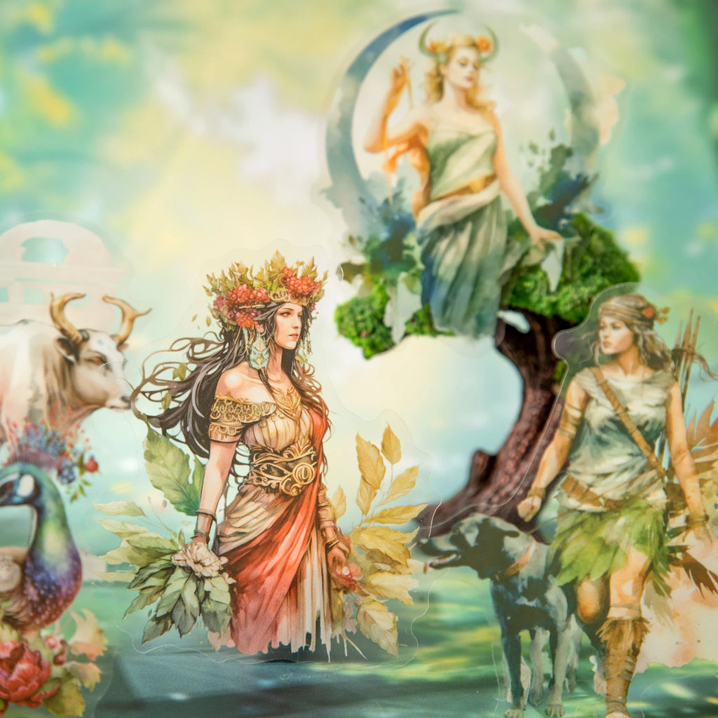 European Goddess Mythology Theme PET Stickers 15 Sheets for Scrapbooking Journal DIY Decoration Collage Diary Qme