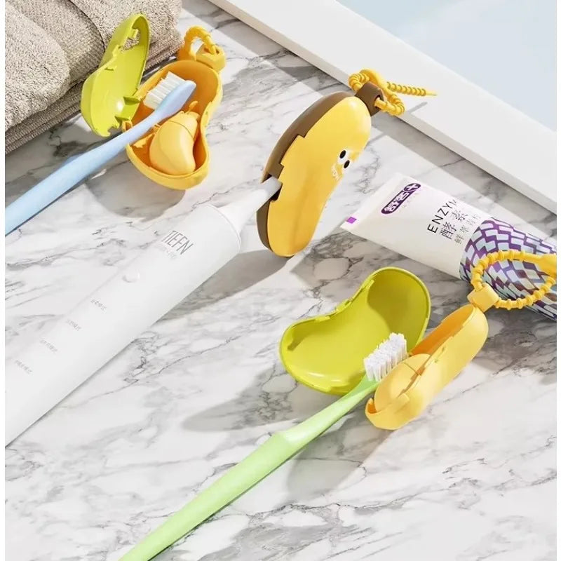 Portable Plastic Toothbrush Holder Waterproof Anti-Slip Features Must-Have Travel Hiking Camping Brush Case Cute Banana Design Qme
