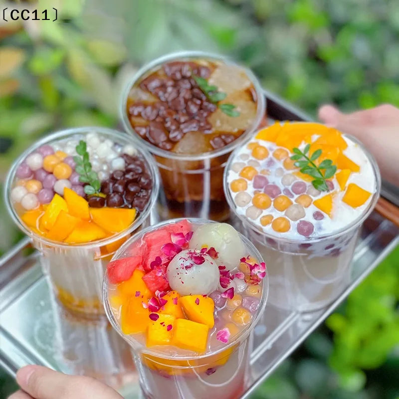 Durable Plastic Yogurt Parfait Cups Lids Pudding Clear Storage Can Qme