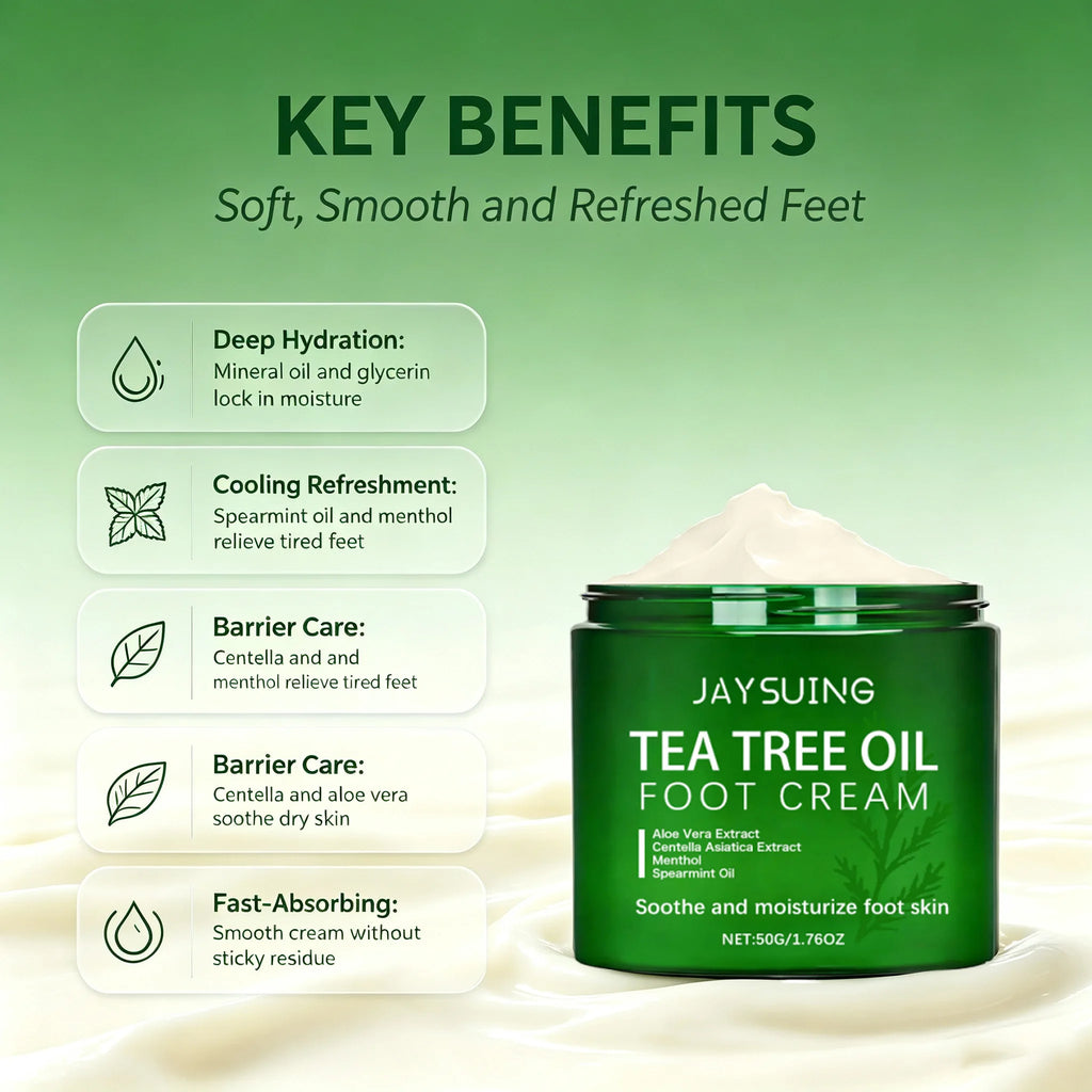 Tea Tree Oil Foot Cream for Dry Cracked Feet Rough Heels Soothing Moisturizing Nourishing Cream Refreshing Non-Greasy Daily Foot Qme