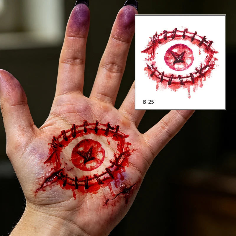 Halloween Horror Realistic Bloody Stitched Scar Temporary Tattoos Qme