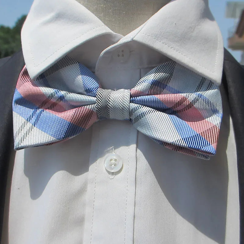 Bowtie Men Formal Necktie Pink Black Plaid Wedding Butterfly Male Qme