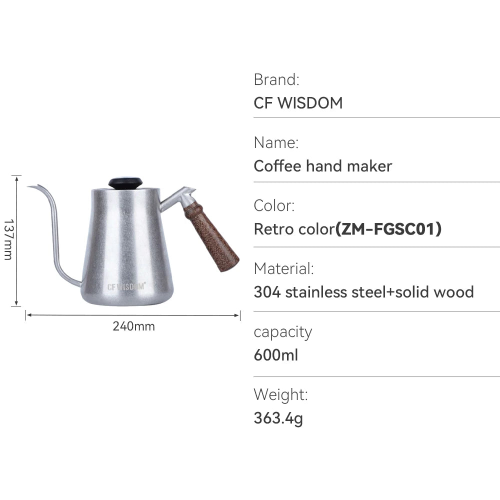 CF WISDOM Classic Vintage Stainless Steel Coffee Drip Pot Temperature Qme ZM-FGSC01