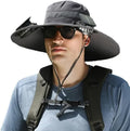 Solar Fan Bucket Hat Lightweight Breathable Wide Brim for Beach Gardening Hiking Rechargeable Via Sun or USB Cable for Men Women Qme Dark Gray