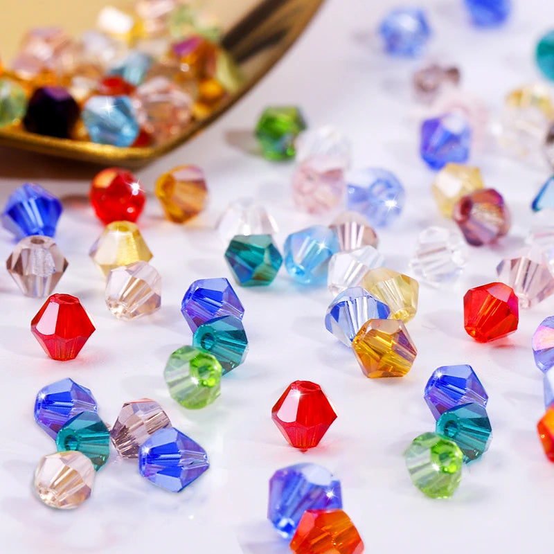 4mm 100pcs Shiny Crystal Beads Bicone Beads Glass Beads Loose Spacer Beads for Bracelet DIY Jewelry Making 200pcs Qme