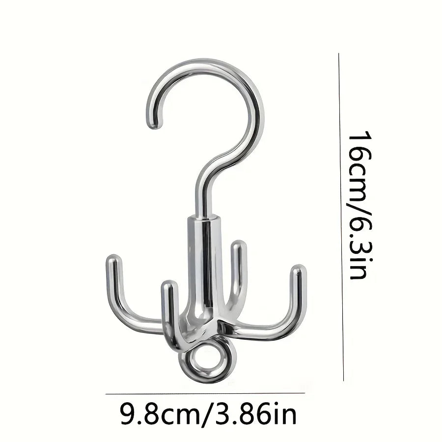1pc Multifunctional Rotating Clothes Hook - Punch-Free, 4-Claw Rotation, Coat Hanger, Belt Organizer, Scarf Storage Rack Qme