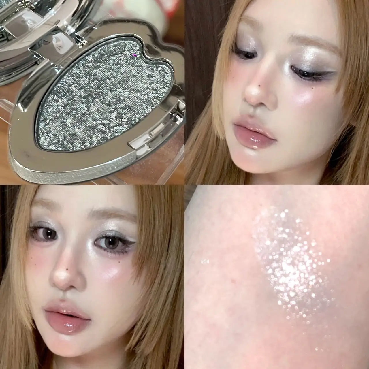 Pearlescent Lavender Eyeshadow Palette Facial Blusher Highlighter Brightening Glitter Heart-shaped Eye Shadow Makeup Cosmetics Qme 04