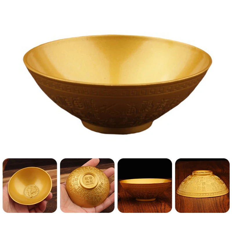 Blessing Bowl Golden Spiritual Decorative Fu Ornament Wealth Qme