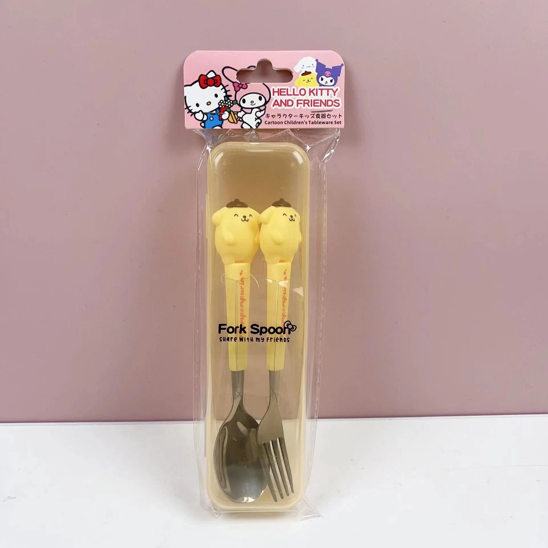 Hello Kitty Cartoon Children's Tableware Spoon Portable Two-Piece Set for Students Stainless Steel Fork and Spoon Set Qme 5