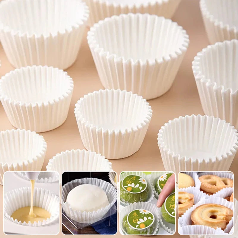 500/1000Pcs Chocalate Paper Liners Baking Muffin Cake Cups Forms Cupcake Cases White Party Tray Mold Greaseproof Wrappers Holder Qme
