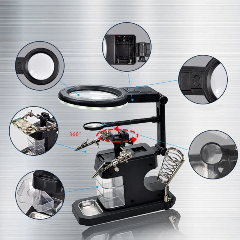 LED Glass Adjustable Magnification Metal Clamp Precisions Repair Qme