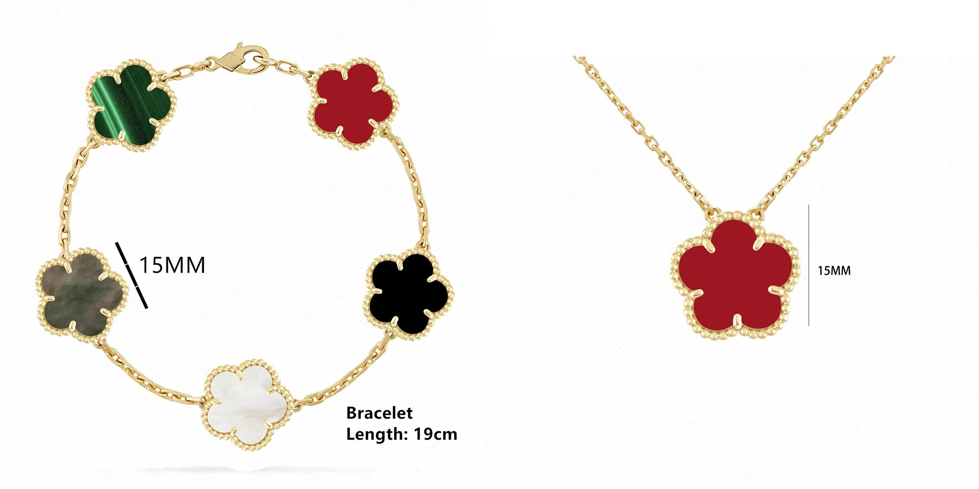 INS Hot Selling 15mm Natural Stone Five Leaf Flower Set Bracelet Necklace Flower Jewelry For Women Free Shipping For Daily Wear Qme