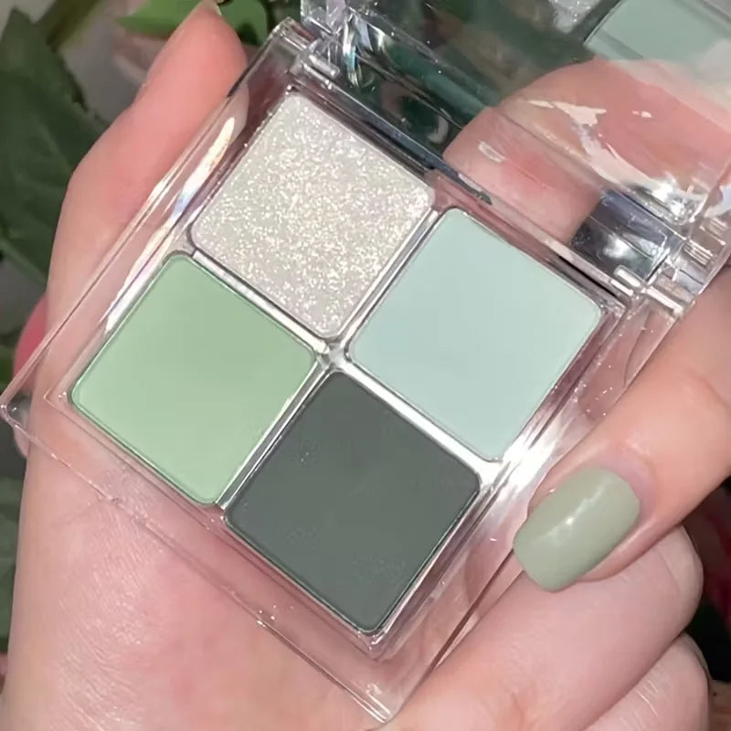 4-Color Green Eye Shadow Tray Low Saturation Palette Matte Korean Qme