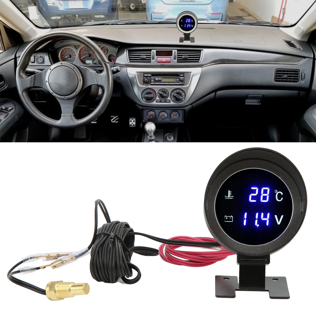 Water Temperature Gauge LED Voltmeter Round Wear Resistant Multifunction High Accuracy for Car for Motorcycle for ATV Qme