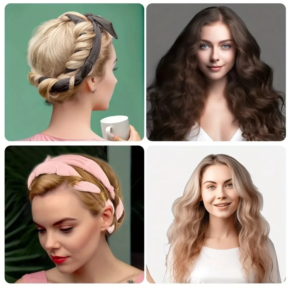 Heatless Curling Rod Headband, No Heat Curl Ribbon With Scrunchies, Sleeping In Overnight Hair Rollers Natural Soft Wave Qme