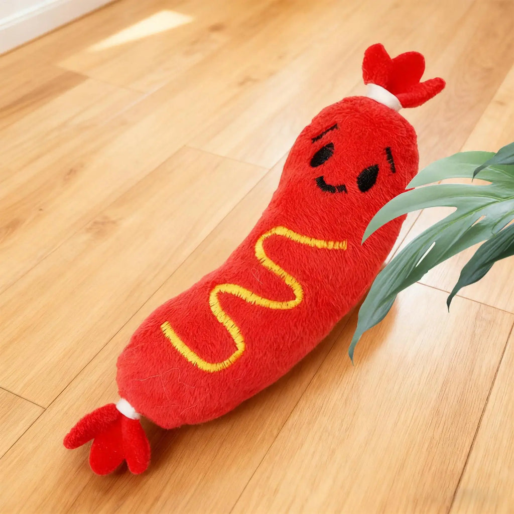 Dog Squeak Toys Hot Dog Shape Plush Puppy Chewing Supplies Pet Grinding Teeth Toy for Pet Parents Trainers Apartment Bedroom Qme
