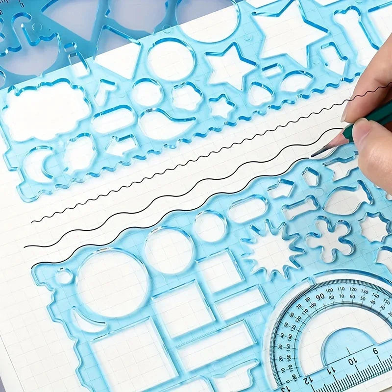 2pcs/set Multifunctional Geometric Ruler for Drawing and Crafting - Flower, Semicircle, and Geometric Patterns - Fun Qme