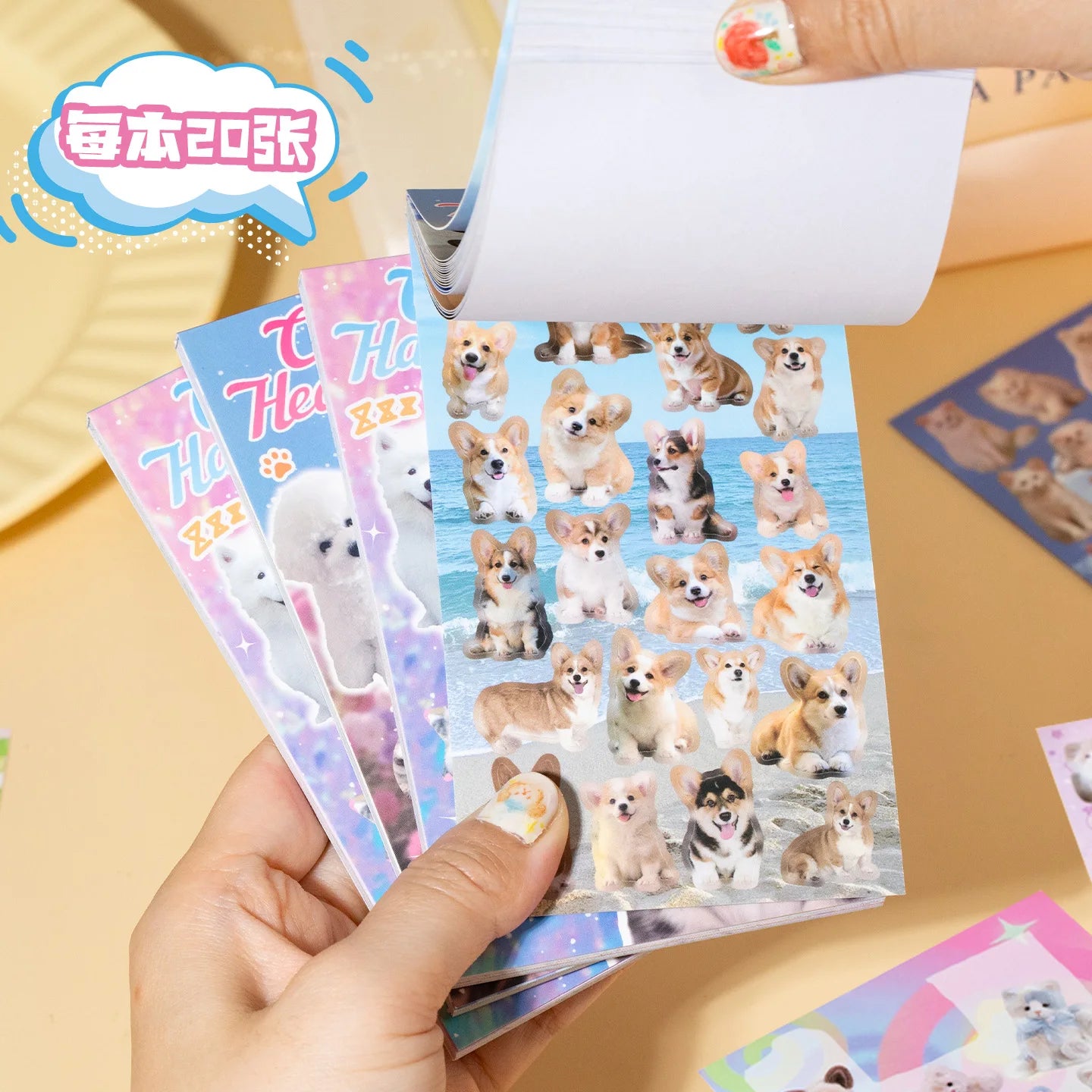 Cute PET Die Cut Stickers Book - 20/40 Sheets Cartoon Pet Theme Handmade Scrapbooking Material for Phone Stickers Qme