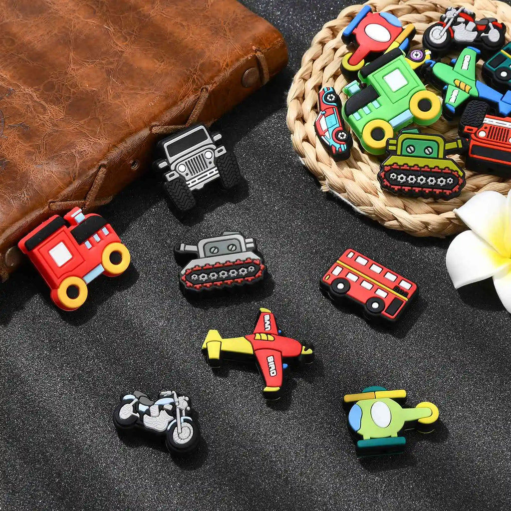 PandaHall 16Pcs Vehicle Car Silicone Focal Beads Cute Truck Helicopter Airplane Motorcycle Spacer Beads for DIY Jewelry Making Qme