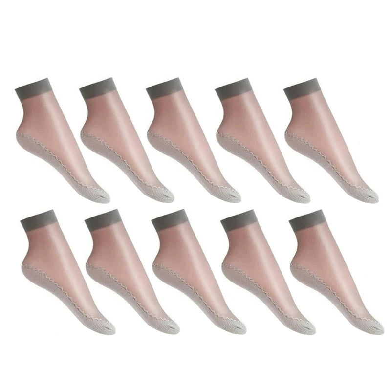 1 10 Pairs Women Socks Soft Woman Summer Ultrathin Breathable Sock Qme Grey-10Pairs One Size