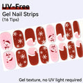 16Tips Pink Red French UV-Free Gel Nail Stickers Sparkly Shinning