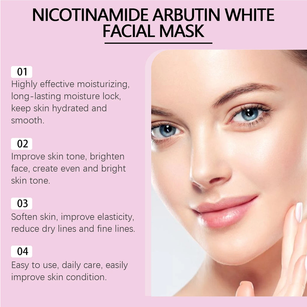 Niacinamide Arbutin Hydrating Mask Deep Hydrating Shrink Pores Firming Refreshing Brightening Facial Sheet Mask for Glowing Skin Qme