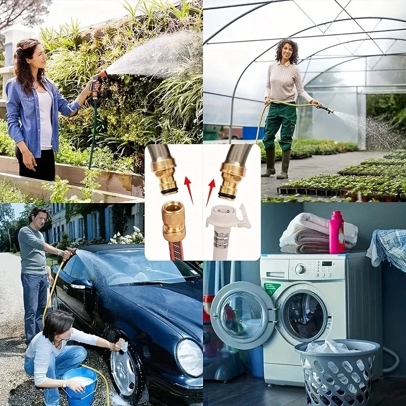 Brass Garden Hose Quick Connector, Tap Adapter, Leakproof Water Hose Fitting for Car Wash & Irrigation Qme