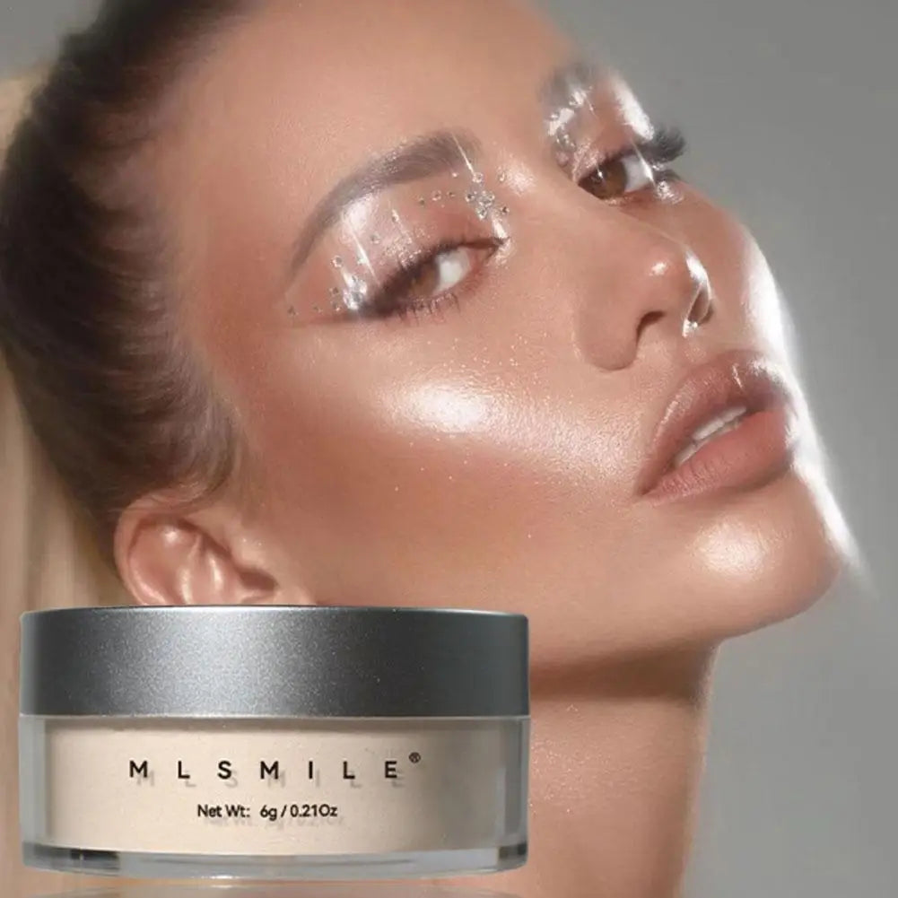 MLSMILE Shimmer Glitter Loose Setting Powder Oil Control Hide Pore Lasting Concealer Face Powder Pearlescent Matte Face Makeup Qme