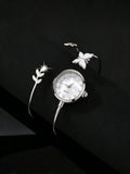 2-piece set of mother of pearl bracelets, butterfly watches, light luxury high-end watches, women's watch set Qme Silver No