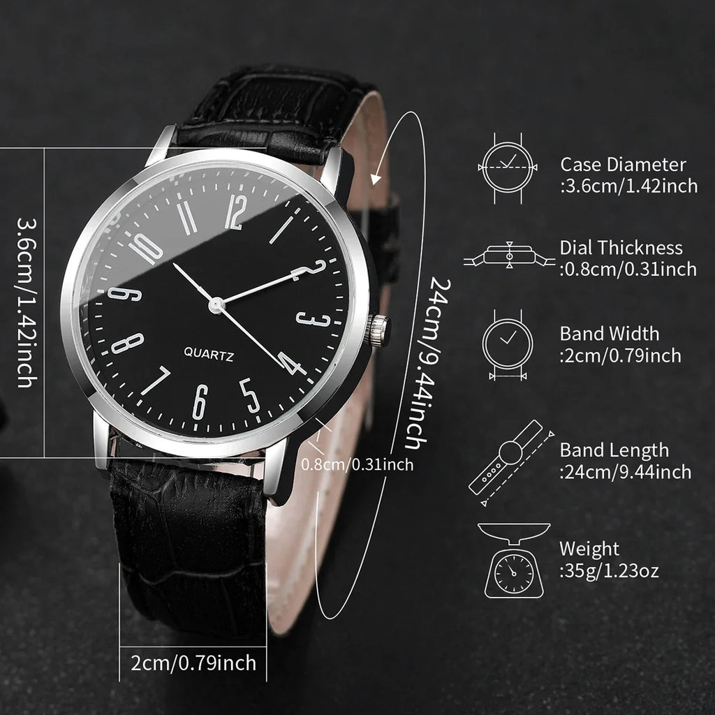 4/5PCS Fashion Men's Watches Bracelets Set Casual Arabic Dial Leather Strap Quartz Wristwatch Reloj Hombre（Without Box） Qme