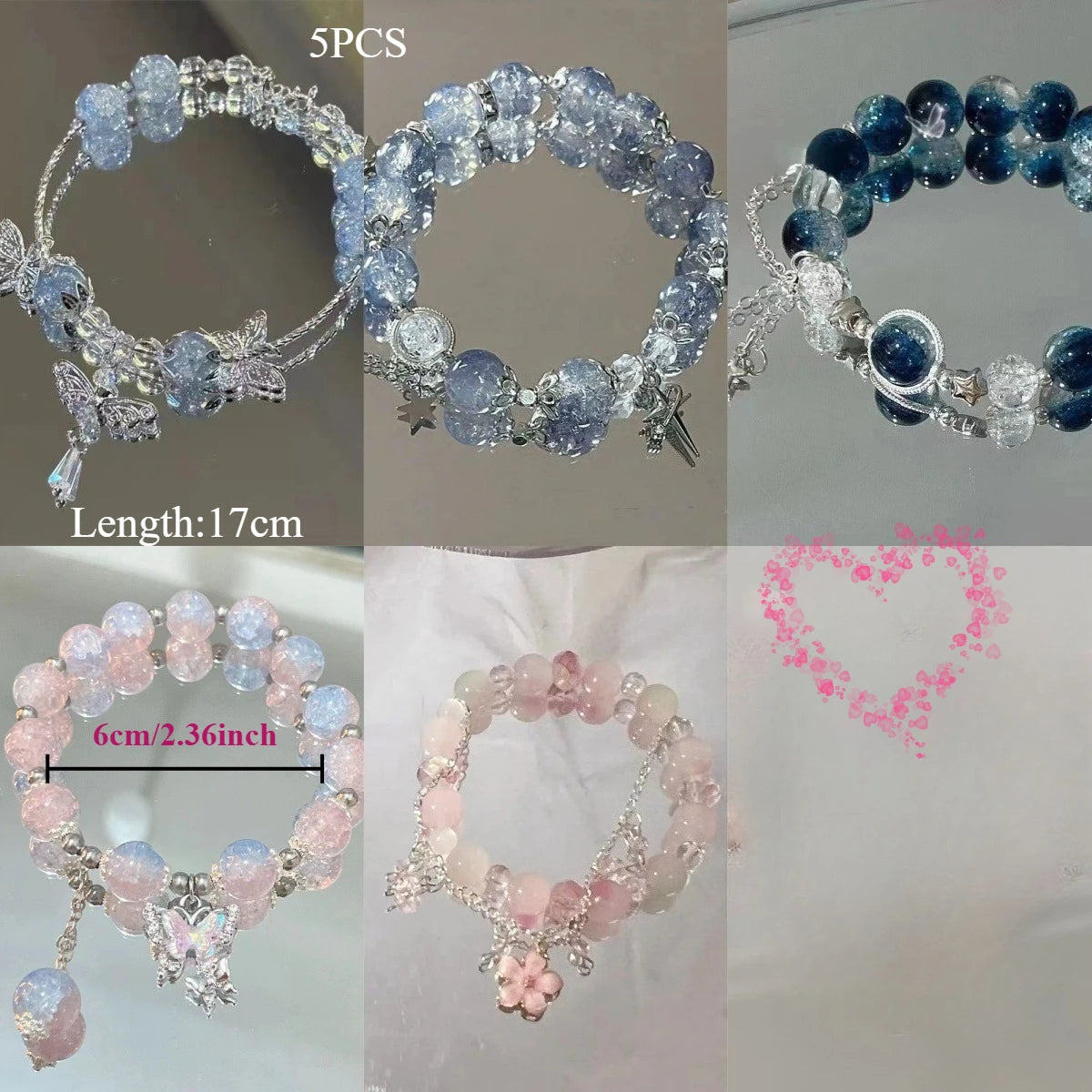 Wave Bracelet with Fairy-like Butterflies, Suitable for Women and Girls and Students Beaded Bracelet Girl Party Jewelry Gift Qme 5 Bracelet Set