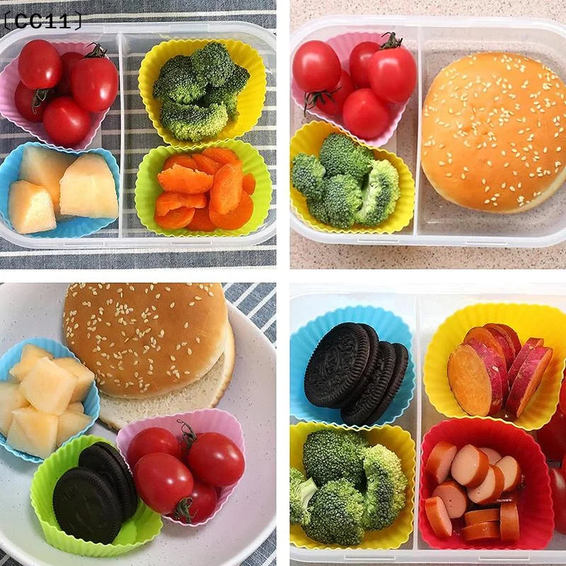 12 Silicone Lunch Box Dividers Bento Dish Cups Salad Dressing Kid Qme