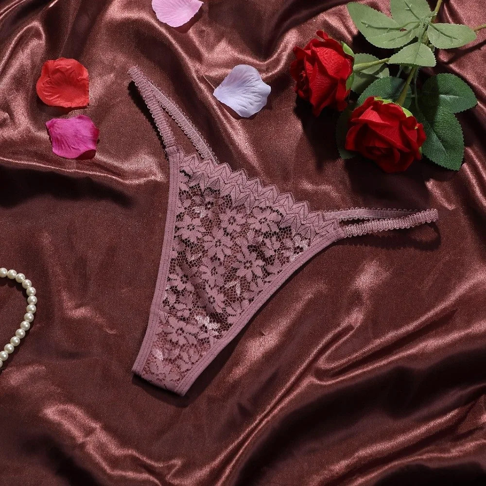 Breathable Mesh Lace Thong Women Low Waist Transparent Flower Briefs Qme